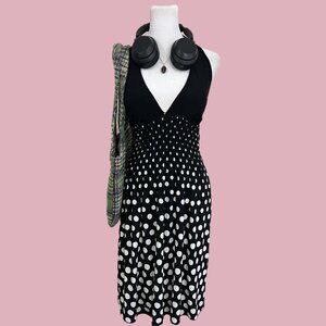 y2k black white polka dot girly downtown it girl halter neck midi dress
